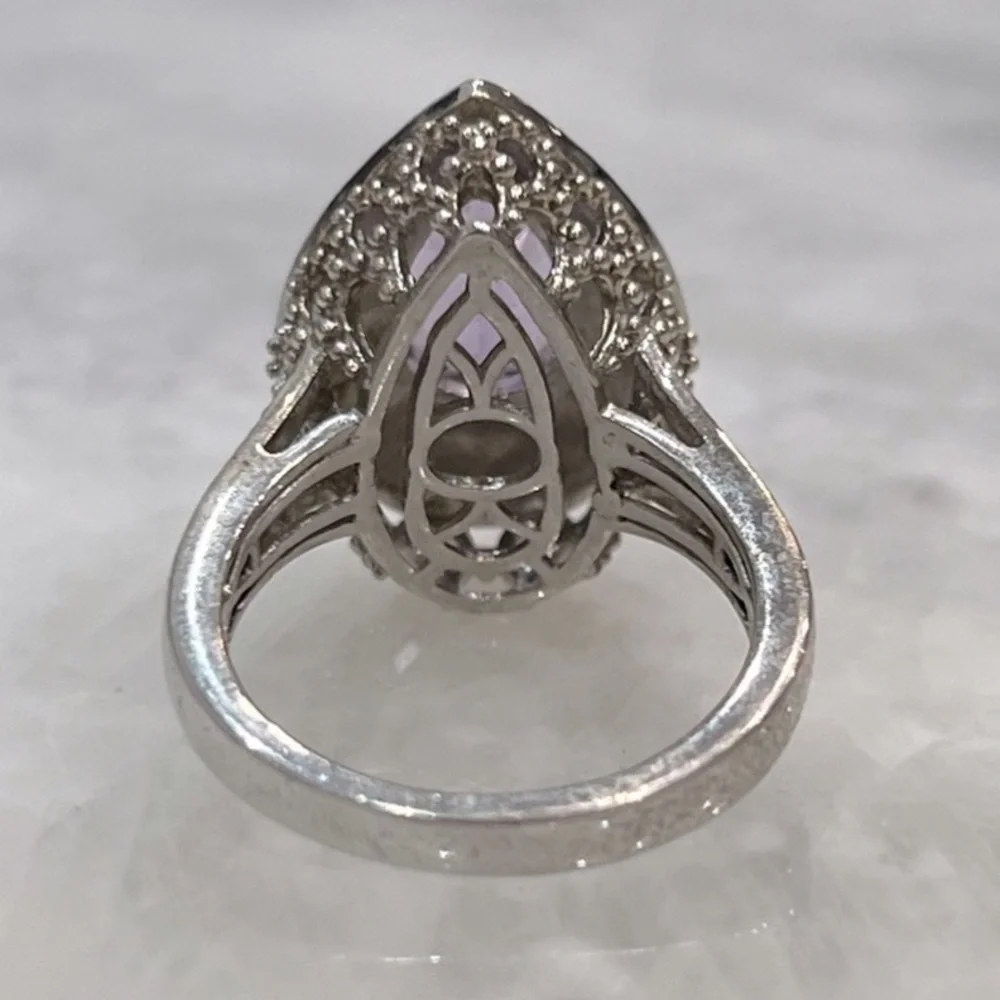 Rose de France Amethyst Pear Shaped Sterling Silver Ring Sz 8
